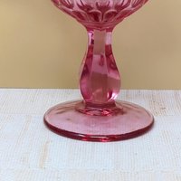 Vintage Fenton Cranberry Glass Pink Thumbprint Pedestal Compote