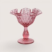 Vintage Fenton Cranberry Glass Pink Thumbprint Pedestal Compote