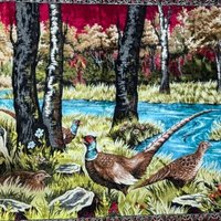 Vintage European Style Pheasant Woodland River Scene Wall Hanging Tapestry