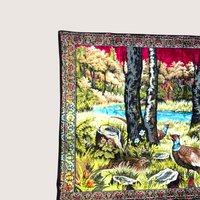 Vintage European Style Pheasant Woodland River Scene Wall Hanging Tapestry