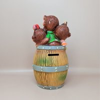Barrel of Monkeys Ceramic Bank – Whimsical Kitschy Coin Saver