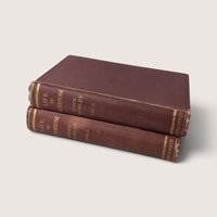 1908 antique 2-volume Life of Gladstone biography set by John Morley featuring red cloth bindings and gold lettering.