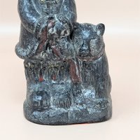 1970s Wolf Sculpture Original Figurine – Folk Art Eskimo Child and Dog