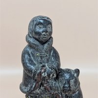 1970s Wolf Sculpture Original Figurine – Folk Art Eskimo Child and Dog