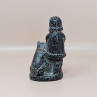 1970s Wolf Sculpture Original Figurine – Folk Art Eskimo Child and Dog