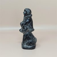 1970s Wolf Sculpture Original Figurine – Folk Art Eskimo Child and Dog