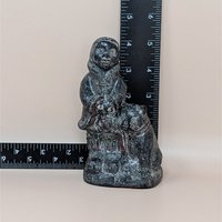1970s Wolf Sculpture Original Figurine – Folk Art Eskimo Child and Dog