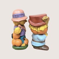 1970s Halloween Ceramic Scarecrow and Jack O Lantern Figurines