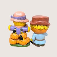 1970s Halloween Ceramic Scarecrow and Jack O Lantern Figurines