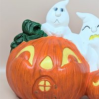 Vintage Halloween Ceramic Ghost and Pumpkin Figurine