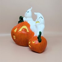 Vintage Halloween Ceramic Ghost and Pumpkin Figurine