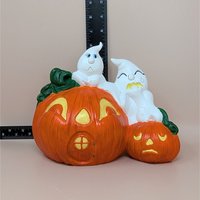Vintage Halloween Figurine – Handpainted Ceramic Ghost and Pumpkin