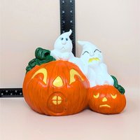 Vintage Halloween Ceramic Ghost and Pumpkin Figurine