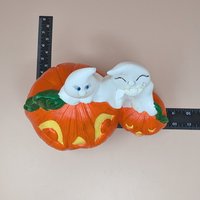 Vintage Halloween Figurine – Handpainted Ceramic Ghost and Pumpkin