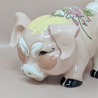 Kay Finch Grumpy Pig – 1940s California Pottery – Floral Ceramic Figurine