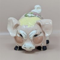 Kay Finch Grumpy Pig – 1940s California Pottery – Floral Ceramic Figurine