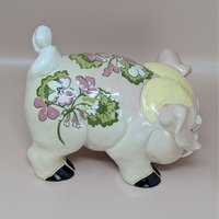 Kay Finch Grumpy Pig – 1940s California Pottery – Floral Ceramic Figurine