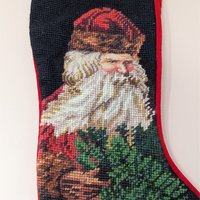1990s Traditional Old World Santa Needlepoint Stocking