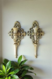 Vintage Italian Brass Wall Mounted Candle Sconces: Set of 2