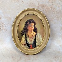 1950s Ann Allaben Chico and Elena Oval Framed Prints Pair