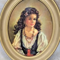 1950s Ann Allaben Chico and Elena Oval Framed Prints Pair