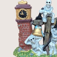 1990s Vintage Halloween Skeleton Clock Village Piece