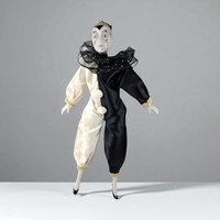 Vintage Harlequin Doll, Black and White Clown Doll, Porcelain Doll, Collectible Doll, 15 Inch Doll, Gift for Doll Collector