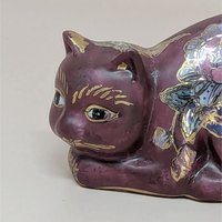 1980s FF Fine Florals Painted Ceramic Cat Figurine