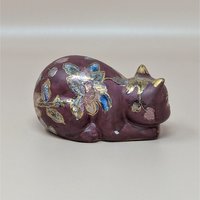 1980s FF Fine Florals Painted Ceramic Cat Figurine