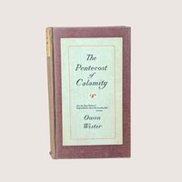 A 1915 hardcover book titled The Pentecost of Calamity by Owen Wister with a mauve textured cover and a cream-colored paper title label
