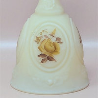 Vintage Fenton Chocolate Rose Cameo Satin Medallion Bell