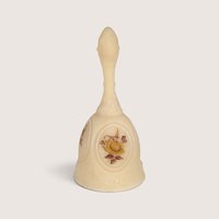 Vintage Fenton satin glass bell featuring a hand-painted chocolate rose motif inside a cameo medallion.