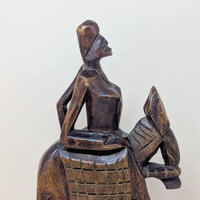 Mid Century Hand Carved African Wooden Woman on Horse