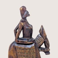 Mid Century Hand Carved African Wooden Woman on Horse