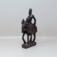 Mid Century Hand Carved African Wooden Woman on Horse