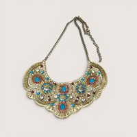 1980s Boho Beaded Egyptian Style Statement Bib Necklace