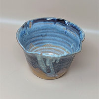 1980s Blue Studio Pottery Drip Glaze Initialed Bowl