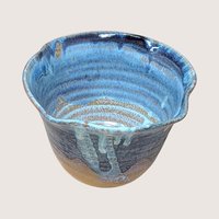 1980s Blue Studio Pottery Drip Glaze Initialed Bowl