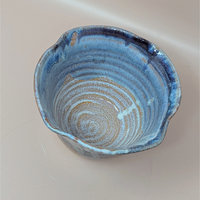 1980s Blue Studio Pottery Drip Glaze Initialed Bowl