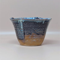 1980s Blue Studio Pottery Drip Glaze Initialed Bowl