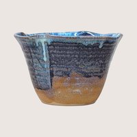 1980s Blue Studio Pottery Drip Glaze Initialed Bowl