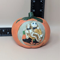 1990s Ceramic Skeleton Pumpkin Halloween Tealight Holder Set