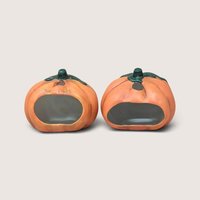Vintage Ceramic Skeleton Pumpkin Tealight Holder Set