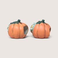Vintage Ceramic Skeleton Pumpkin Tealight Holder Set