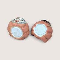 Vintage Ceramic Skeleton Pumpkin Tealight Holder Set