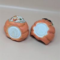 1990s Ceramic Skeleton Pumpkin Halloween Tealight Holder Set