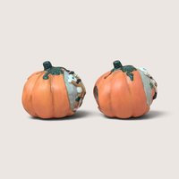 Vintage Ceramic Skeleton Pumpkin Tealight Holder Set