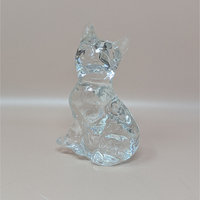 1970s Clear Glass Sitting Cat Figurine
