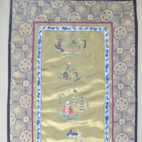 1900s Chinese Silk Embroidery Framed Sleeve Band Wall Hanging