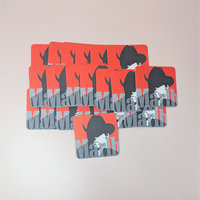 A fan of 20 square cardboard coasters featuring the iconic Marlboro Man cowboy silhouette in black and white against a bold red background with gray Marlboro text.